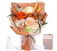 Bouquet de 3 roses éternelles orange, à partir de vraies roses, avec vase - fleur éternelle, cadeau de luxe pour femme : petite amie, épouse, maman, pour anniversaire, Fête des Mères et Saint-Valentin