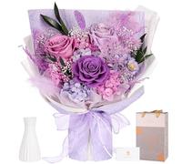 Bouquet de 3 Roses Éternelles(Violet Lavande) à Partir de Vraies Roses-Fleur Éternelle avec Vase-Cadeau de Luxe pour Femme: Maman,Épouse,Amie-Cadeau Saint-Valentin,Anniversaire,Fête des Mères et Noël