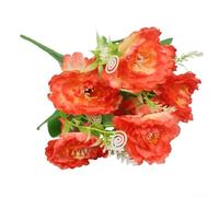 Bouquet de 7 pivoines artificielles pour décoration d'intérieur et d'extérieur avec fleurs en soie réalistes en plusieurs couleurs pour salon, chambre, bureau, mariage (orange)
