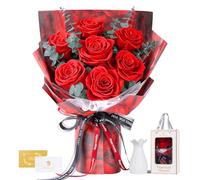 Bouquet de 7 Roses Éternelles à Partir de Vraies Roses-Fleur Éternelle avec Vase-Cadeau de Luxe pour Femme: Maman,Épouse,Petite Amie-Cadeau pour Saint-Valentin, Anniversaire,Fête des Mères et Noël