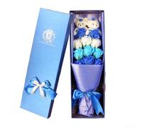 Bouquet de 9 roses aromatiques et créatifs en forme d'ours dans un emballage décoratif pour des expériences mémorables (bleu)