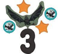 Bouquet de ballons 3ème anniversaire How to Train Your Dragon | Lot de 6 ballons en forme de krokmou en forme de chiffre 3, ballons ronds et étoiles, fournitures de fête