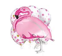 Bouquet de ballons géants en aluminium - Ballon flamant rose en mylar de 81,3 cm et lot de 6 ballons en latex à confettis roses et dorés (30,5 cm) - Luau tropical, fête d'été à la piscine, décorations