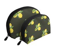 Bouquet De Citron avec Branche Et Lys Noir, Trousse de Maquillage Coquille Femme Petit Porte-Monnaie Trousse de Toilette Trousse à cosmétiques 2 pièces