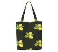Bouquet de citrons avec branches et lys noirs,Sacs d'épicerie réutilisables, sacs fourre-tout de grande capacité, sac à bandoulière en toile