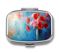 Bouquet de coquelicots - Pilulier portable à 2 compartiments - Pilulier de voyage pour sac à main