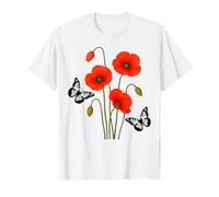 Bouquet de Coquelicots Rouges avec Papillons en Forme de Manie T-Shirt