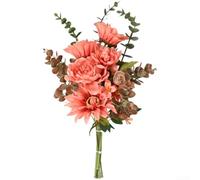 Bouquet de fleurs artificielles à la main avec marguerite détaillée et hibiscus pour décoration de bureau, mariage et entrée - Construction en tissu de soie (orange-rouge)