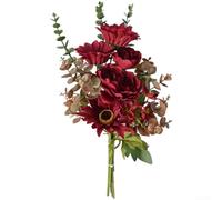 Bouquet de fleurs artificielles à la main avec marguerite et hibiscus réalistes pour bouquets de mariage et décorations de bureau en tissu de soie (rouge vin)