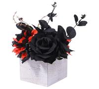 Bouquet de fleurs artificielles avec vase en bois - Boîte à fleurs d'Halloween | Décoration de fleurs artificielles | Arrangement floral élégant et effrayant Parfait pour les décorations d'Halloween