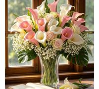 Bouquet de fleurs artificielles de lys de Calla en PU, arrangement floral éternel pour la maison, le mariage, l'intérieur/extérieur, le jardin, la fête, le style bohème, la fête de vacances, le vase d