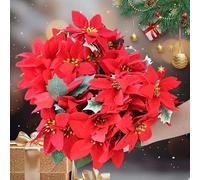 Bouquet de fleurs artificielles de Noël en plastique rouge à faire soi-même pour sapin de Noël, maison, table à manger, décoration de fête de mariage (style 07-7, fourchette, 35 cm)