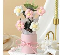Bouquet de fleurs artificielles en laine tressée fait main, comprenant des fleurs artificielles en tissu et tricotées, un vase en papier et 5 fleurs en crochet. Convient comme cadeau pour maman, amie,