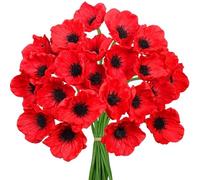 Bouquet de Fleurs Artificielles - Magnifique Ensemble de 24 Tiges de Coquelicots Artificiels, Présentant un Toucher Réel et une Esthétique Éblouissante