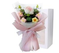 Bouquet de fleurs au crochet, 7,9 x 11,8 pouces, roses au crochet, 5 têtes de fleurs tricotées, bouquet de fleurs au crochet pour mariage, Saint-Valentin, anniversaire, fête des mères, style 2 fleurs