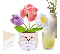 Bouquet de fleurs au crochet - Décoration de bureau avec carte comme preuve d'appréciation pour les enseignants | Bouquet de fleurs au crochet | Convient pour les enseignants, les collègues, les