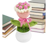 Bouquet de fleurs au crochet, fleurs au crochet - Bouquet de fleurs fait à la main en pot - au crochet tricotée colorée pour femme, tableau de bord de voiture de bureau à domicile