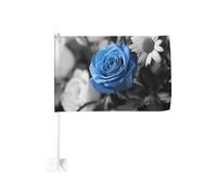 Bouquet de fleurs avec drapeau de voiture rose bleue - Clip de fenêtre extérieure - 30 x 45 cm - Décoration de voiture double face