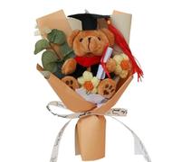 Bouquet de fleurs avec ours de remise des diplômes, arrangements floraux artificiels - Fleurs au crochet pour diplôme faites à la main - Bouquet de fleurs unique en peluche longue durée pour enfants