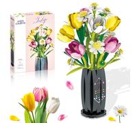 Bouquet de Fleurs Bloc de Construction Fleur Construction Build it Fleurs Flower Market Construire Tulipes Artificielles 1250PCS avec Vase, Cadeau pour Enfants de 6+ Anniversaires, Fête des Mères