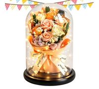Bouquet de fleurs conservé dans une cloche en verre comme décoration | Avec lumière LED et un bouquet de fleurs séchées pour femme, petite amie, pour la Saint-Valentin et l'anniversaire