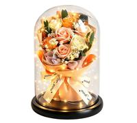 Bouquet de fleurs conservé dans une cloche en verre comme décoration | Avec lumière LED et un bouquet de fleurs séchées pour femmes, épouse, petite amie pour la Saint-Valentin et comme