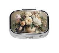 Bouquet de fleurs dans un vase rond crème pilulier carré en métal avec 2 compartiments pilulier de voyage pour vitamines médicaments