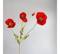 Bouquet de fleurs de coquelicots artificiels en soie au toucher réaliste, 56 cm, arrangements floraux artificiels pour fête, mariage, intérieur et extérieur (rouge)