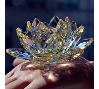 Bouquet de fleurs de lotus en cristal - Grande taille - Artisanat - Décoration pour la maison - De toutes les couleurs - Cadeau pour un anniversaire, un mariage, Verre cristal, jaune