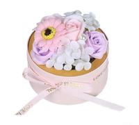 Bouquet de fleurs de savon fait à la main dans une boîte ronde élégante, savons décoratifs à base de plantes parfumés à la rose pour salle de bain ou cadeau de fête des mères, motif floral de luxe