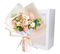 Bouquet de Fleurs en Crochet Avec Tulipes Légères - Peluche Tricotée 13,8x11,8 Pouces - Fleurs Artificielles pour la Fête des Mères, Jour de la Saint