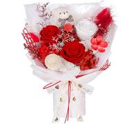 Bouquet de fleurs éternelles avec ours en peluche, 3 roses rouges préservées longue durée - cadeau d’anniversaire et de Saint-Valentin pour femme, fille, petite amie, mère, épouse