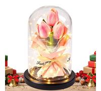 Bouquet de fleurs intemporel dans une cloche en verre comme un romantique | Avec lumière LED et un bouquet de fleurs séchées pour femme, petite amie, pour la Saint-Valentin et l'anniversaire