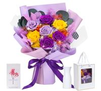 Bouquet de Fleurs Préservées avec Vase, Rose Eternelle, Cadeau pour Femme | Bouquet de Roses Stabilisées pour Elle, Maman, Épouse, Amie, Idée Cadeau pour Fête des Mères, Saint-Valentin, Anniversaire