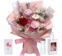 Bouquet de Fleurs Préservées avec Vase, Rose Eternelle, Cadeau pour Femme | Bouquet de Roses Stabilisées pour Elle, Maman, Épouse, Amie, Idée Cadeau pour Fête des Mères, Saint-Valentin, Anniversaire
