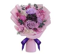 Bouquet de fleurs préservées, bouquet de roses violettes qui durent 3 à 5 ans, fleurs éternelles, fleurs pour livraison Prime, cadeau pour elle, anniversaire, Noël, Saint-Valentin, fête des mères,