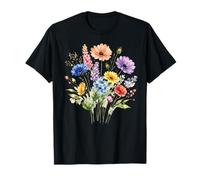 Bouquet de Fleurs Sauvages Aquarelle Floral Botanique Floraison Nature T-Shirt