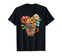 Bouquet de Fleurs Sauvages colorées dans Une Tasse à thé Vintage T-Shirt
