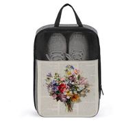 Bouquet de fleurs sauvages sur une vieille page de livre, sac à chaussures pour voyage, usage quotidien, sac de rangement anti-poussière pour chaussures de golf