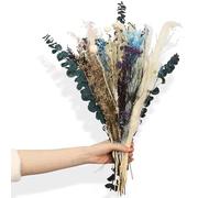 Bouquet de Fleurs séchées de graminées Pampas, Eucalyptus et Herbe Blanche, 17,3 cm de Hauteur, Composition Naturelle pour Centre de Table Boho, décoration Maison, Mariage, fête, Cadeau