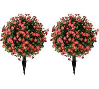 Bouquet de fleurs séchées exotique Ensemble de 2 arbres de balle topiaire de buis artificiels avec belle fleur, 25,5 "fausses plantes de buis pour intérieur, jardin, porche, décoration de porche