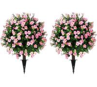 Bouquet de fleurs séchées exotique Ensemble de 2 arbres de balle topiaire de buis artificiels avec belle fleur, 25,5 "fausses plantes de buis pour intérieur, jardin, porche, décoration de porche