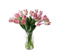 Bouquet de fleurs séchées exotiques 12 têtes Bouquet de tulip Real Touch, Bouquet de fleurs artificielles pour la table centrale de décoration de fête de mariage (pas de vase) (10 systèmes, rose)