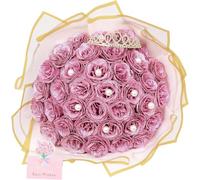 Bouquet de Fleurs séchées Exotiques Bouquet délicat de Roses étincelantes, 36 Fleurs artificielles, adaptées aux Cadeaux d'anniversaire d'anniversaire de Remise des diplômes, (Rose Rose Rose)