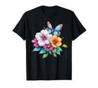 Bouquet de Fleurs Tropicales avec Papillon Bleu T-Shirt