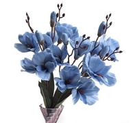 Bouquet de glaïeuls artificiels 5 tiges et 20 têtes de faux magnolia pour décoration de maison ou de bureau 43 cm (bleu)