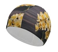 Bouquet de jonquilles bonnet de bain pour adulte, bonnet de bain en tissu élastique, bonnet de bain confortable pour cheveux longs et courts