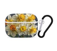 Bouquet de jonquilles Coque pour AirPod Pro, anti-rayures en polycarbonate rigide avec porte-clés, accessoires pour AirPod Pro 2e/1ère coque pour homme et femme, style blanc