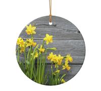 Bouquet de jonquilles - Décoration de Noël ronde en céramique - 9 cm - Décoration de Noël pour roman