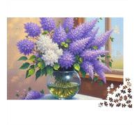 Bouquet de Lilas Vue sur Fenêtre Puzzle 1000 Pièces Papier pour Adultes Puzzle en Famille Déco Cadeau 70x50cm/1000pcs